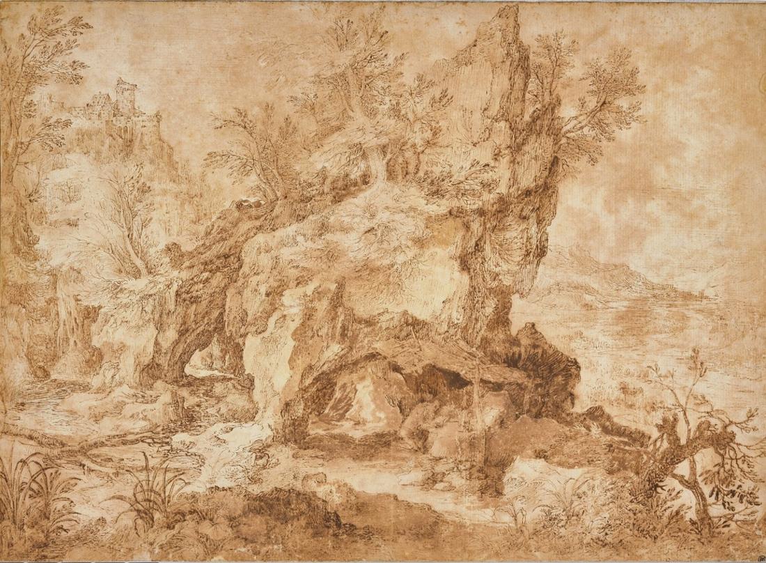 Paysage rocheux avec saint Jérôme dans sa grotte