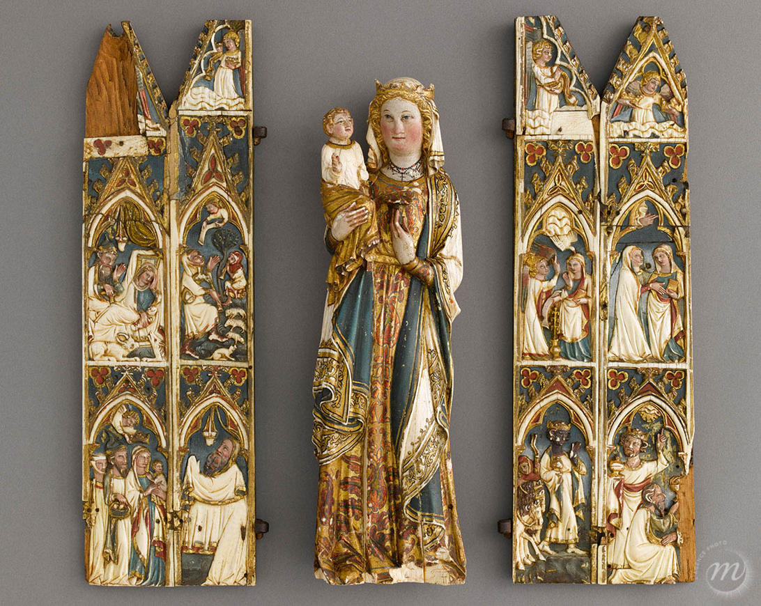 Éléments de tabernacle : Vierge à l'Enfant et deux volets