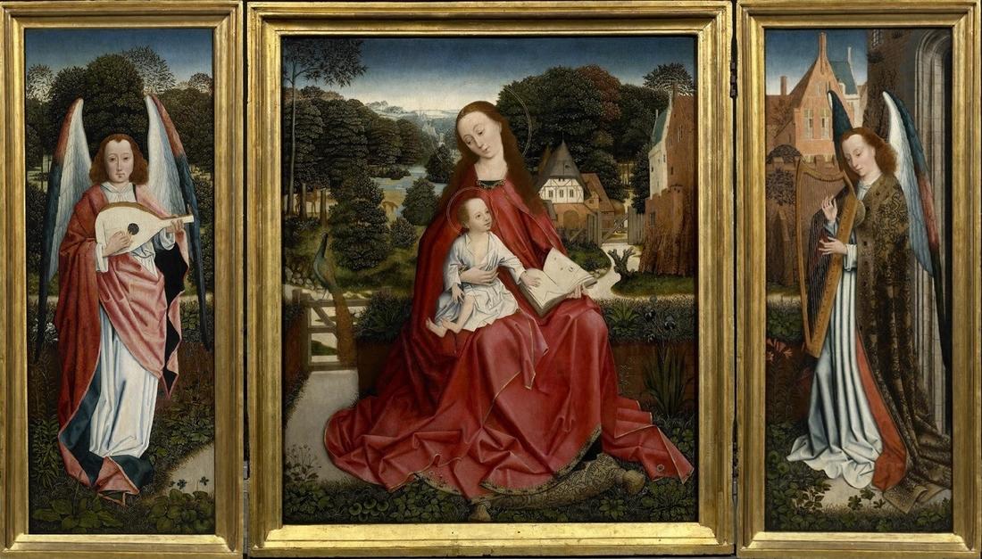 Triptych of the Virgin with Child surrounded by musician angels
